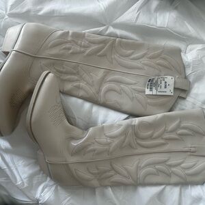 Guess Beige Embroidered Heeled Boots